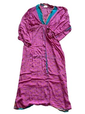 Sissel Edelbo Upcycled Vintage Sari Maxi Dress Pink Boho India Artisan Eclectic